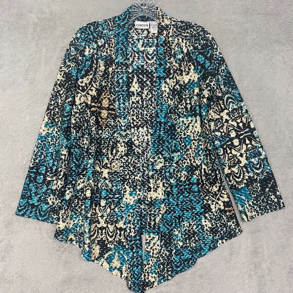 Chicos Cardigan Womens Small Blue Crinkle Open Lightweight Office 0 - Picture 1 of 6